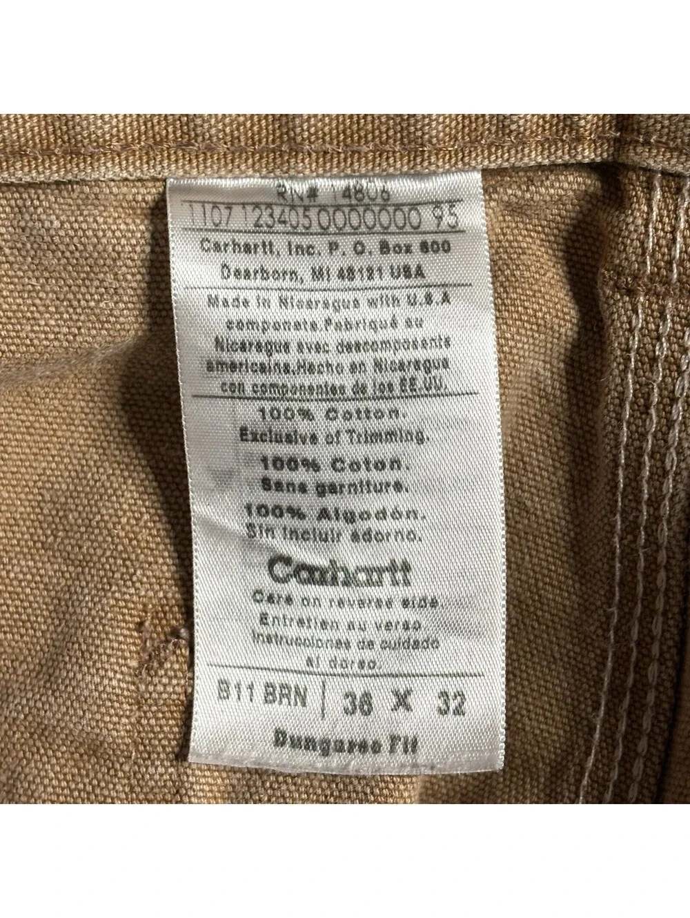 Vintage 2007 Carhartt B11 Brown Duck Canvas Work Dungarees -